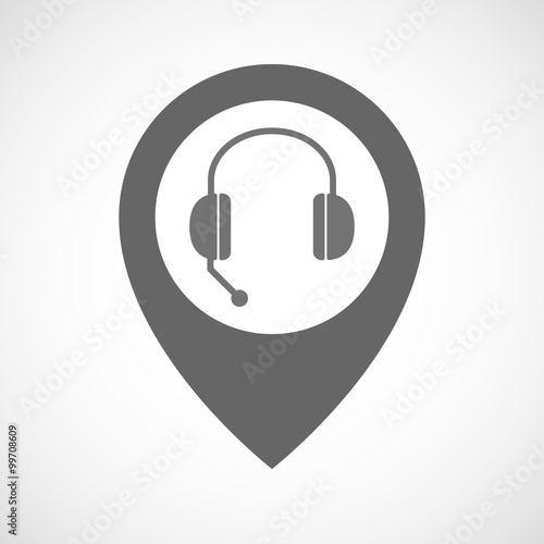 Isolated map marker with  a hands free phone device