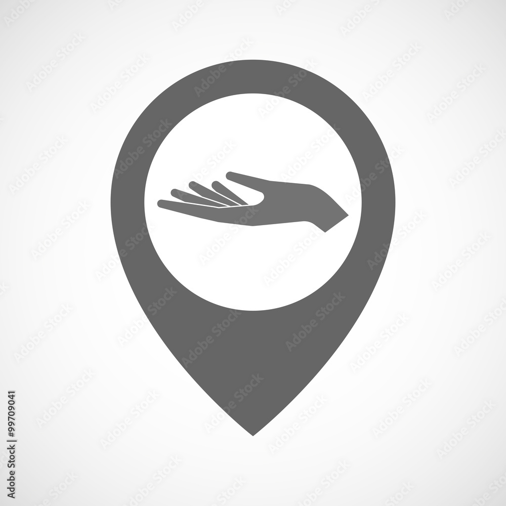 Isolated map marker with a hand offering Isolated map marker with a hand offering