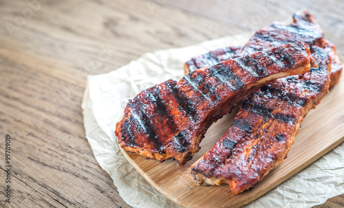 Grilled pork ribs on the baking paper