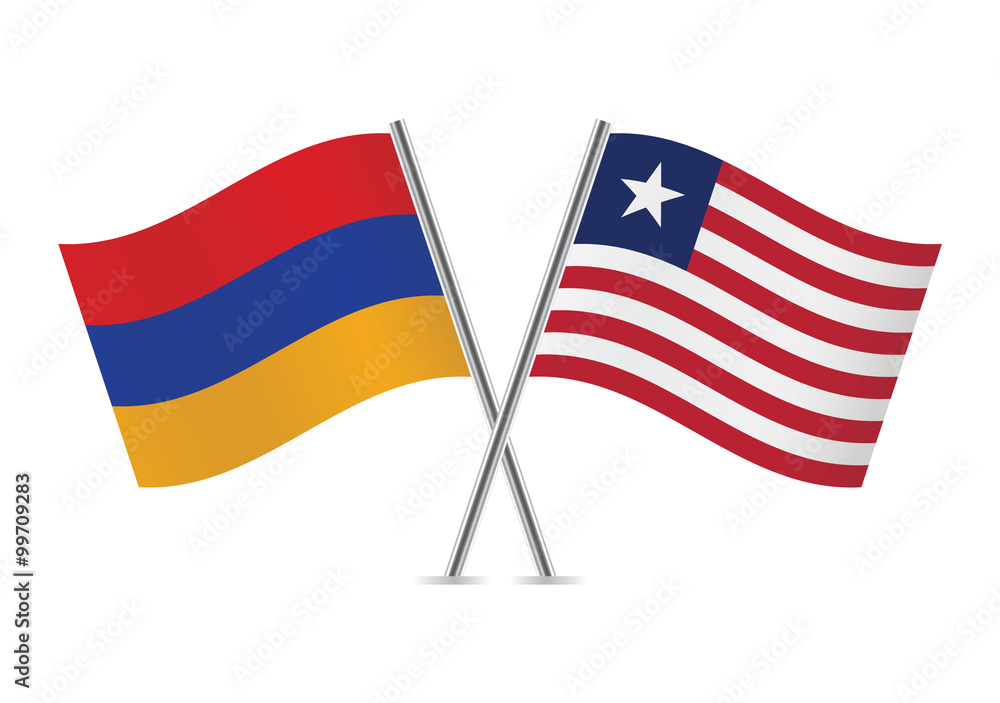 Obraz premium Armenian and Liberian flags. Vector illustration.