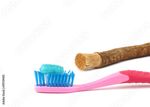 Photography Toothbrush and old islamic traditional natural toothbrush Miswak (Salvadora pers