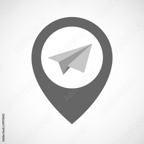 Isolated map marker with a paper plane