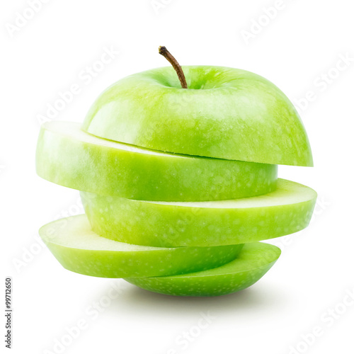 Sliced green apple isolated on white background