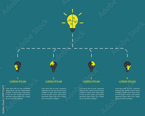 Brainstorming and idea concept. Infographic elements with lightbulb made of jigsaw puzzle pieces.