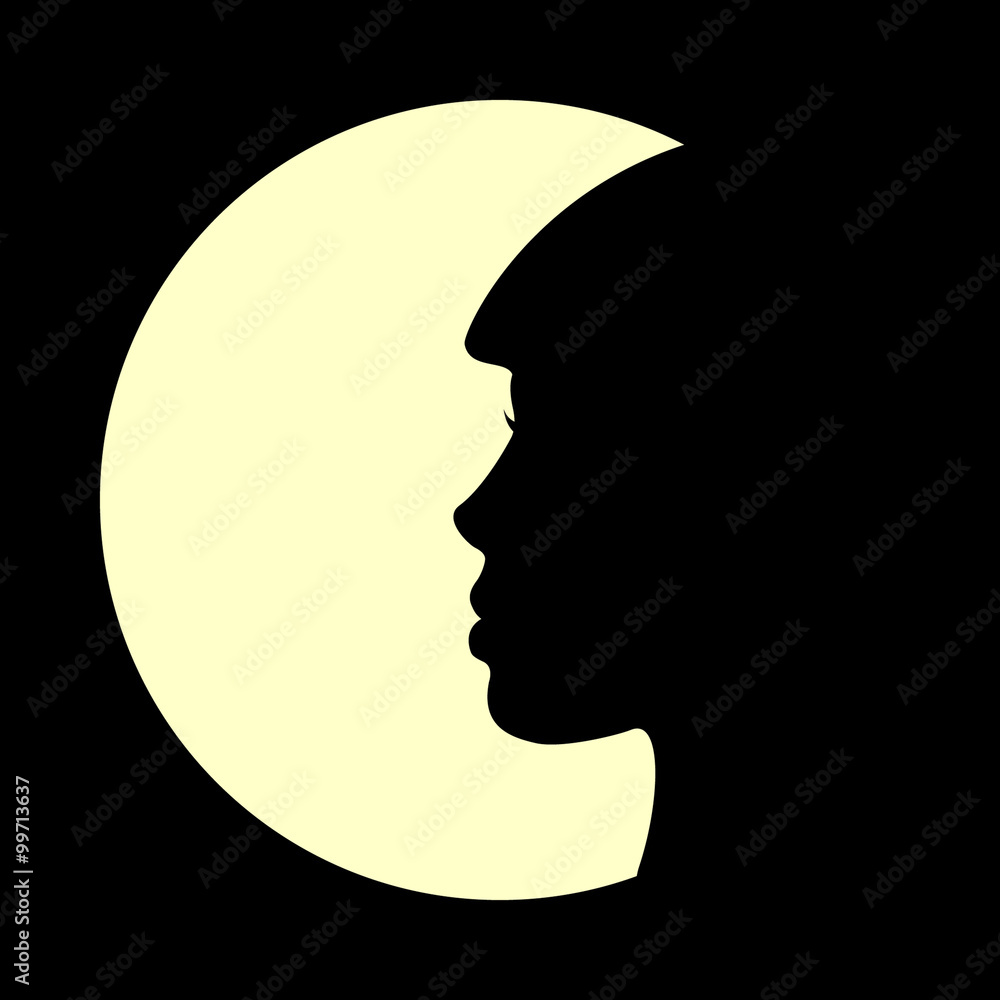 Silhouette of a girl in the background of the moon. Silhouette of a girl in the background of the moon.