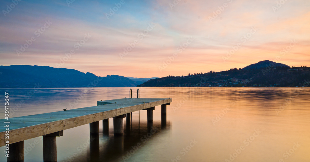 vibrant mountain sunset over lake in Canada