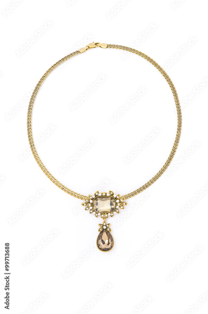 gold necklace with stone a white background gold necklace with stone a white background