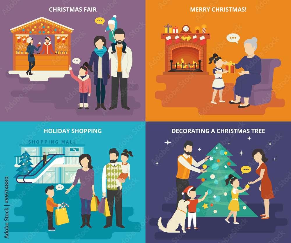 Fototapeta premium Family with children concept flat icons set