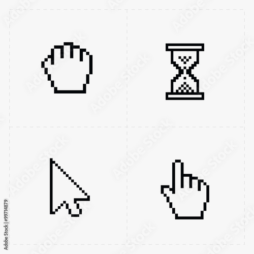 Pixel cursors icons on white.Vector Illustration.