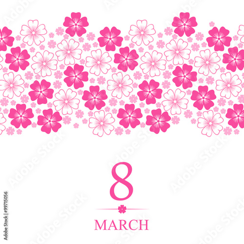 8 March card decorated pink flowers horizontal ornament