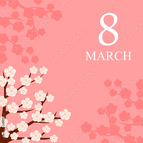 8 March card decorated with flowering branches