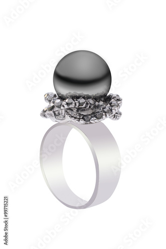 ring with black pearls on a white background