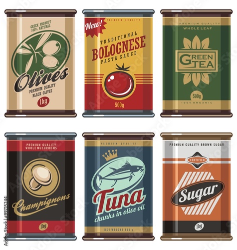  Vintage food can vector collection