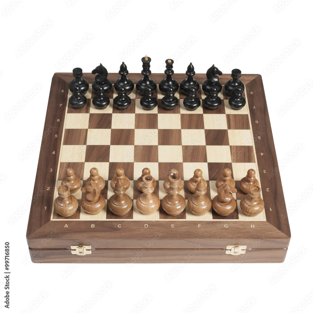 chess board with figures isolated on white