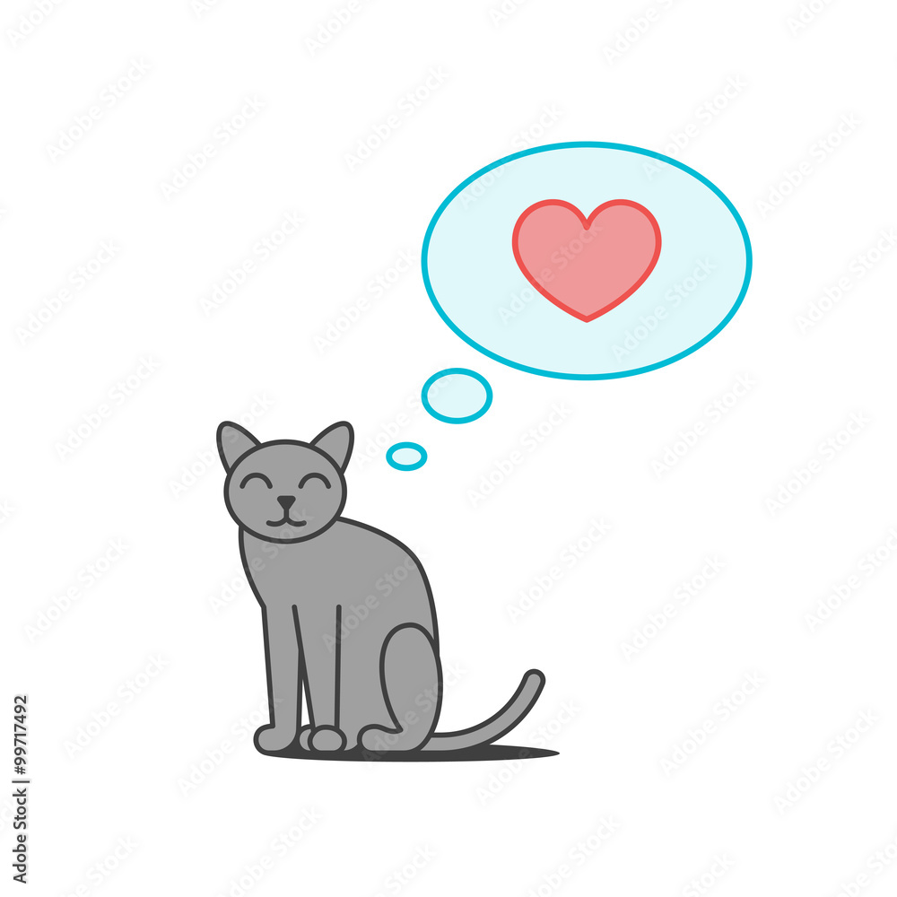 Vector illustration of cute cat with a speech bubble and a heart Vector illustration of cute cat with a speech bubble and a heart