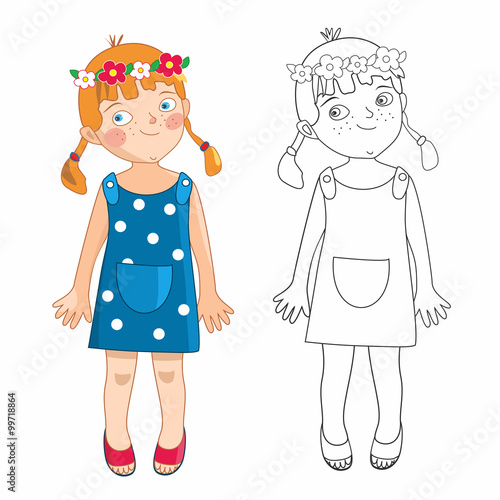 Ewa, mała dziewczynka latem - kolorowanka