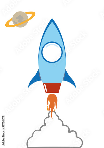 flat rocket in space with smoke cloud vector cartoon illustation