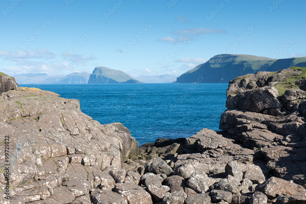 Landscape on the Faroe Islands with view on Hestur