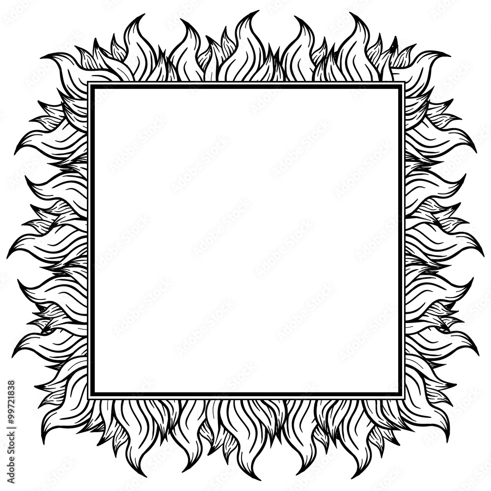 Black white squared frame with spurts of flame. Vector illustration. Black white squared frame with spurts of flame. Vector illustration.