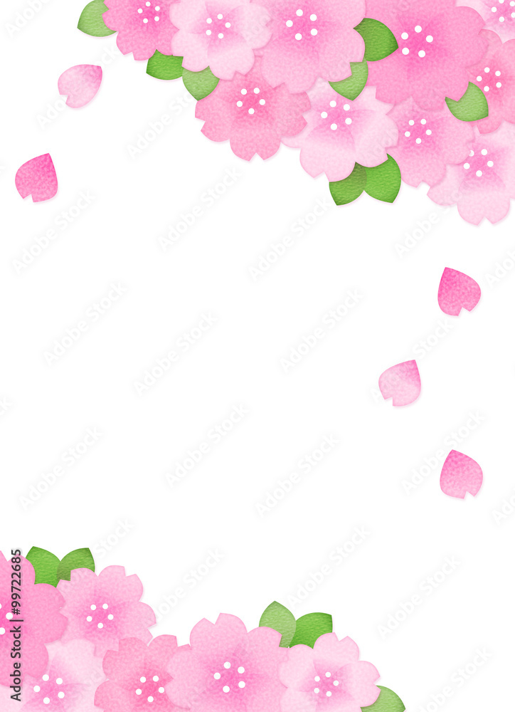 桜のイラスト　コピースペース（縦長・白背景）