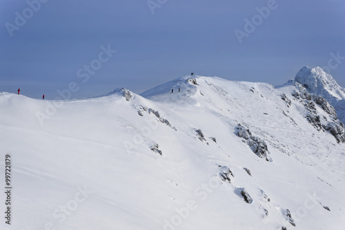 At the top of Kasprowy Wierch in Zakopane in Tatras in winter