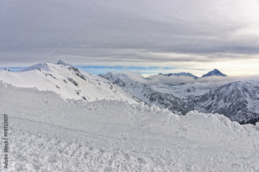 Clouds and fog in Kasprowy Wierch in Zakopane in Tatra Mounts in winter