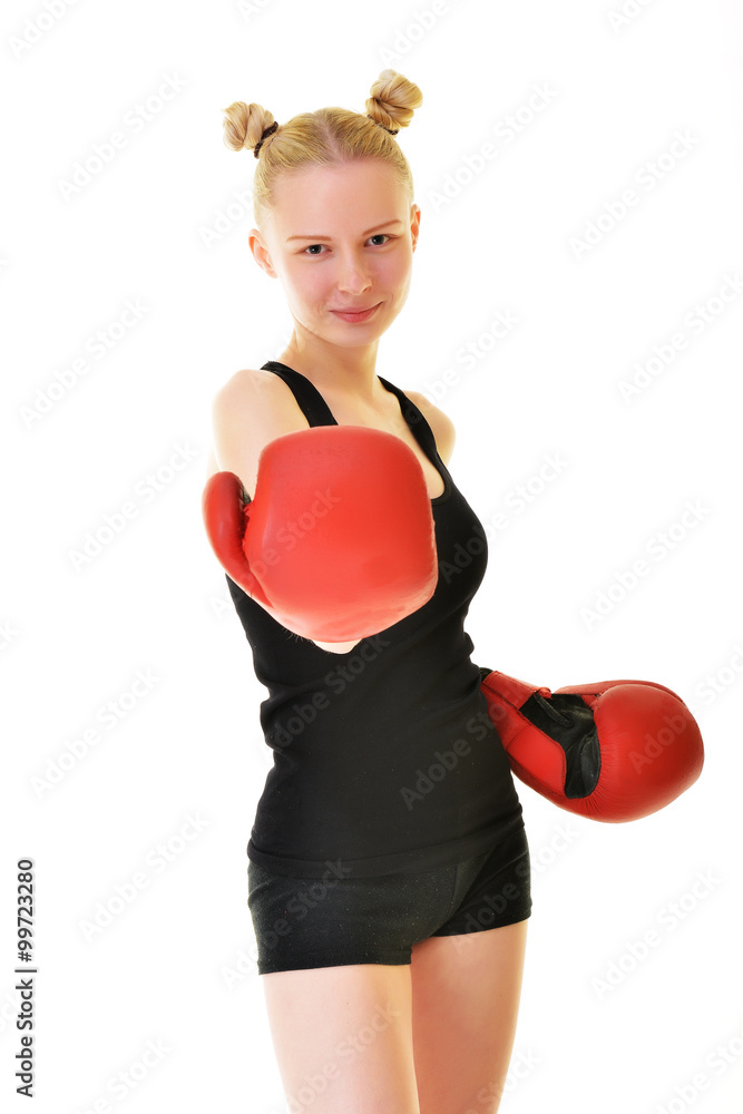 beautiful woman with the red boxing gloves, studio shot beautiful woman with the red boxing gloves, studio shot
