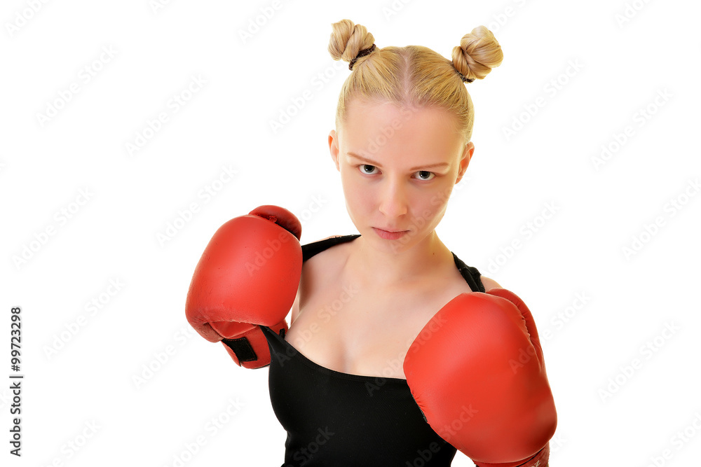 beautiful woman with the red boxing gloves, studio shot beautiful woman with the red boxing gloves, studio shot