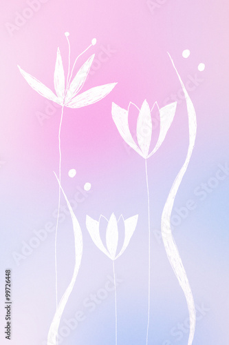 white flower painted on blurred colorful background