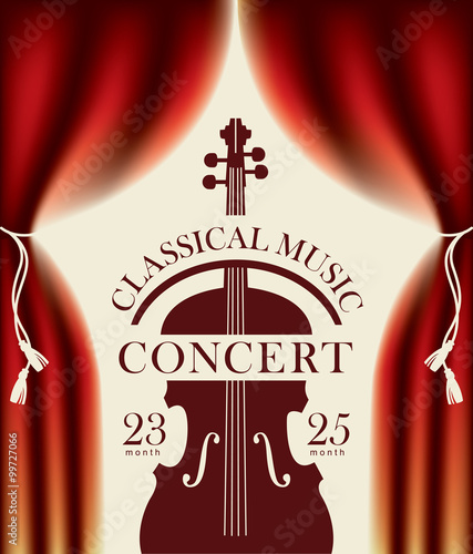 poster for a concert of classical music with a stage and backstage and violin