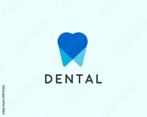 Dentist logo design template. Tooth creative symbol. Dental clinic vector sign heart overlap mark icon.