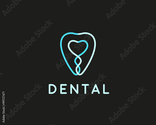 Dentist logo design template. Tooth creative line symbol. Dental clinic vector sign mark icon.