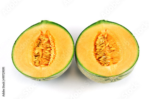 fresh cantaloupe melon on white background