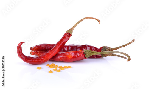 Dried red chili peppers isolated on white background