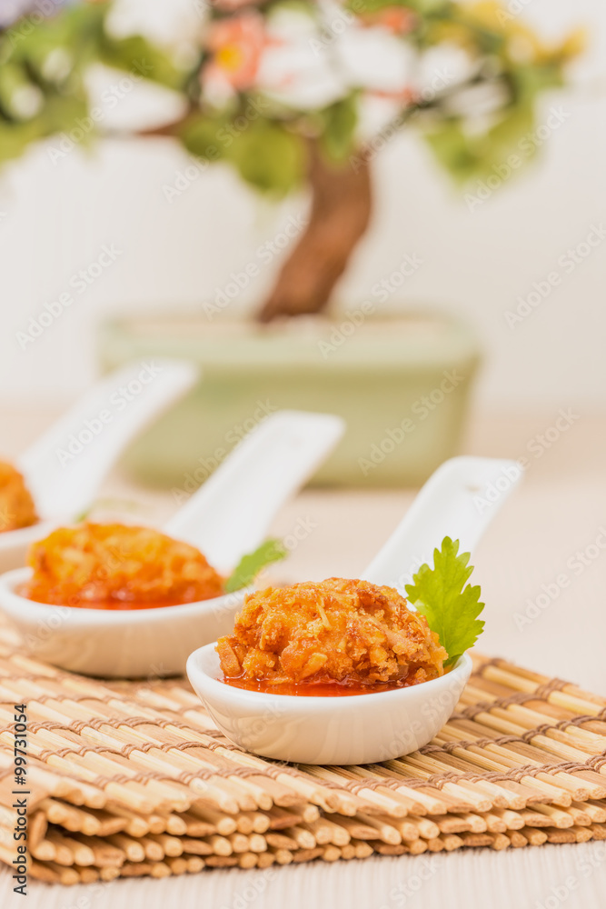 Coconut Chicken Appetizer Closeup Coconut Chicken Appetizer Closeup