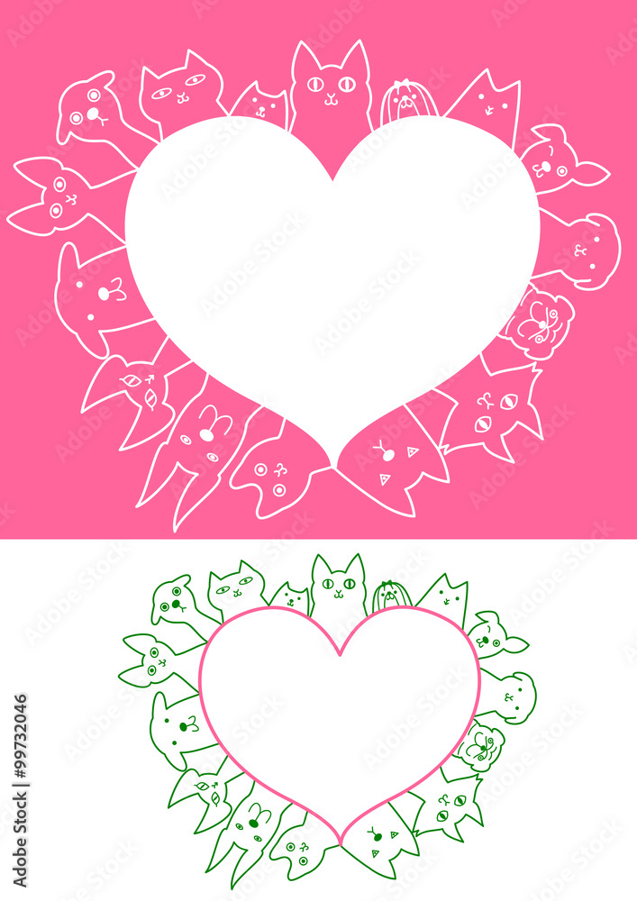 heart shaped dogs and cats border set
