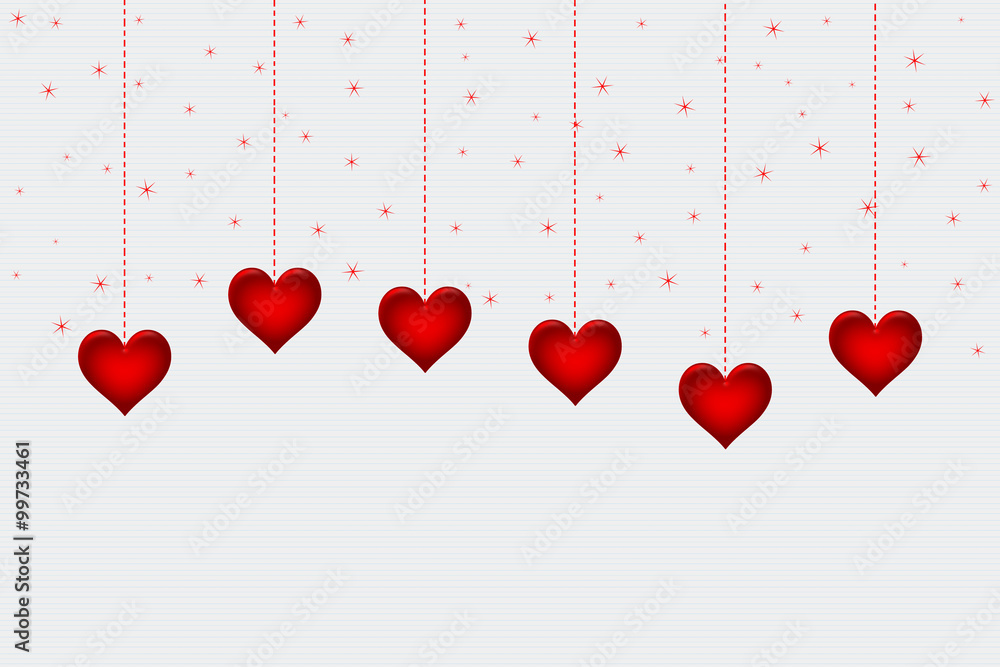 Hearts on white paper for Valentine's day background