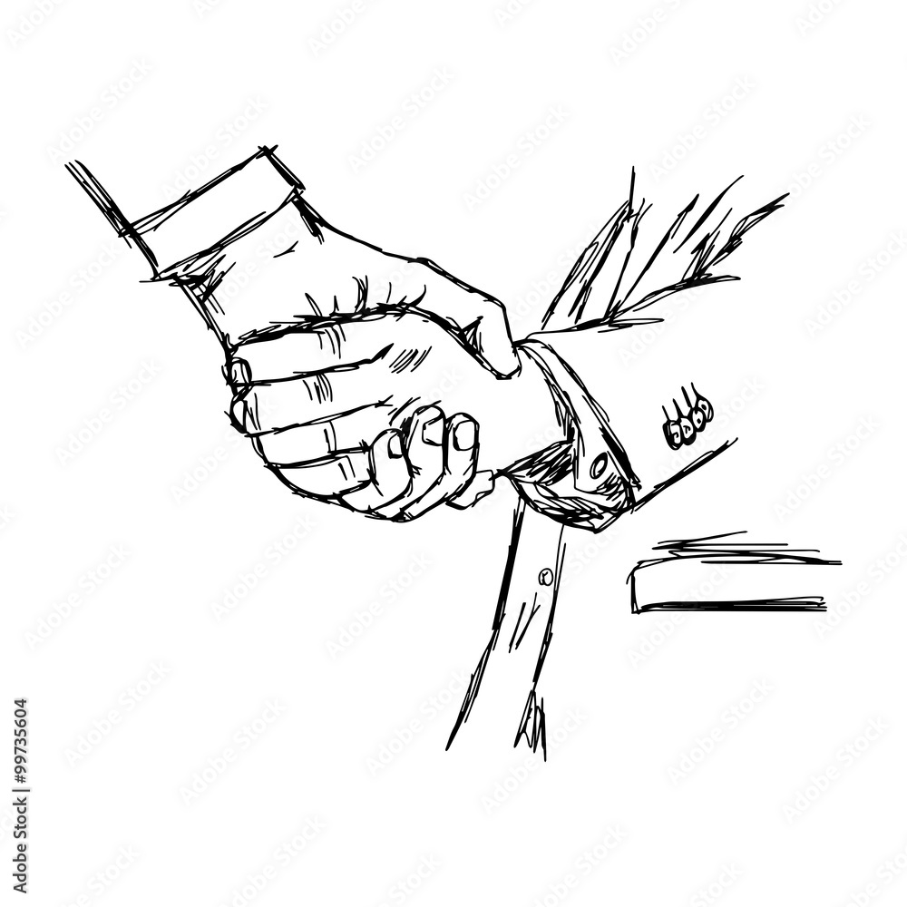 Fototapeta premium illustration vector doodle hand drawn sketch of handshake between businessman