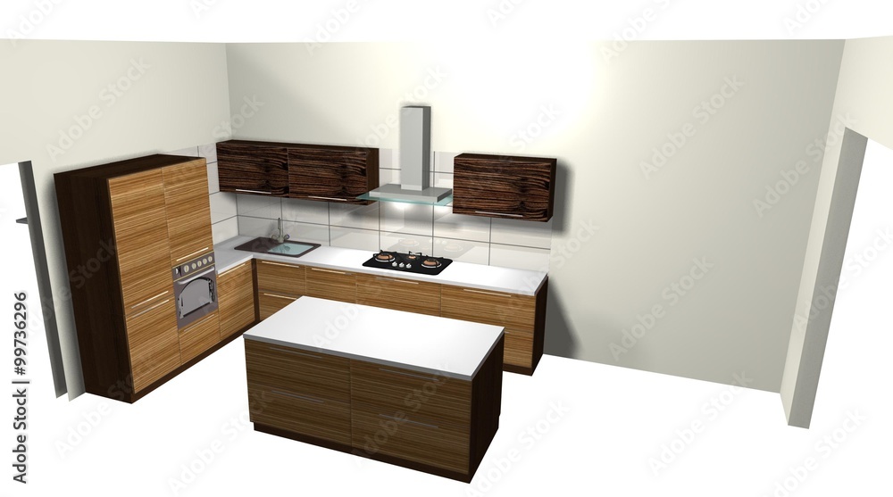 wooden kitchen island interior design 3D rendering wooden kitchen island interior design 3D rendering