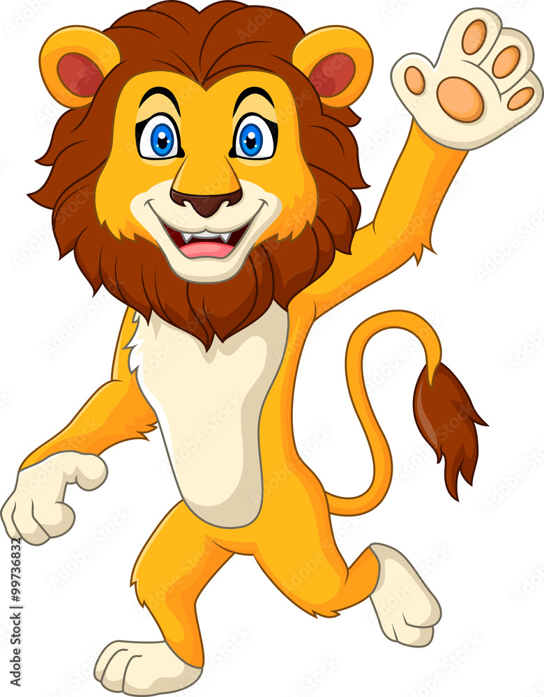 Obraz premium Cartoon funny lion waving hand 