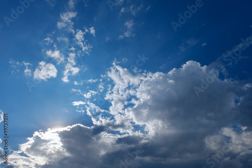 clear weather sky  sun on blue sky with clouds  sun rays