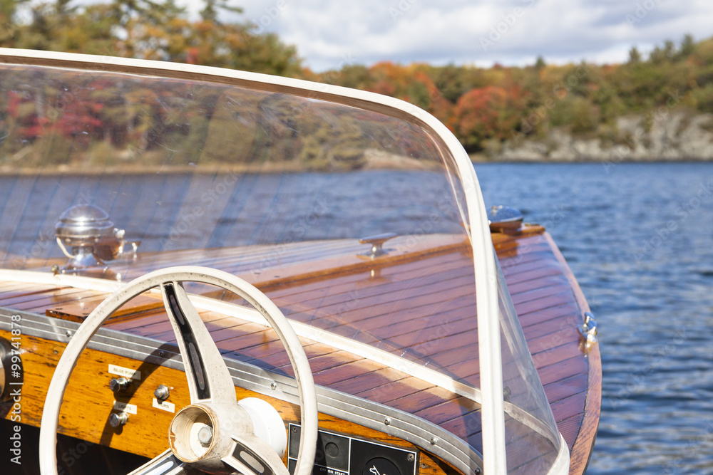 cedar strip boat on the water