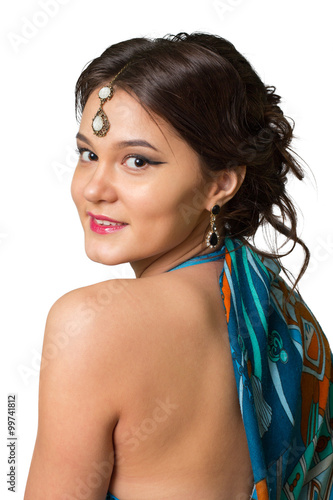 Foto Model in the Indian dress on a white background
