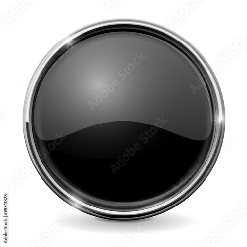Free Download Shiny glass button. Chrome frame. Circle black button. - GFXLoad