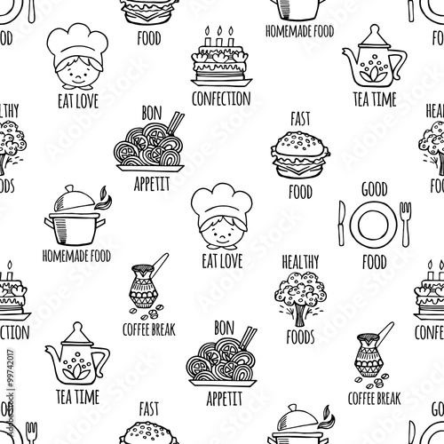 Kitchen tools black and white seamless pattern vector.