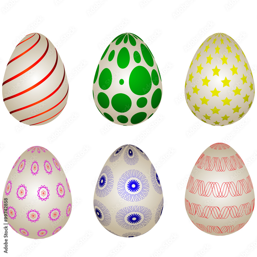 Set of different Easter eggs. six eggs for Happy Easter Set of different Easter eggs. six eggs for Happy Easter