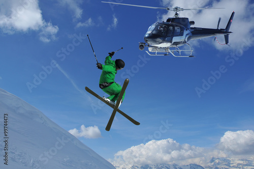 helicopter filming ski jumper
