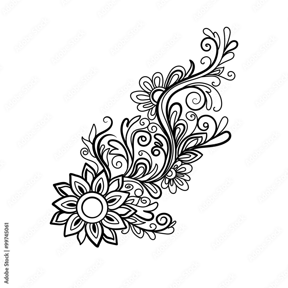 Hand-drawn decorative floral element for design Hand-drawn decorative floral element for design