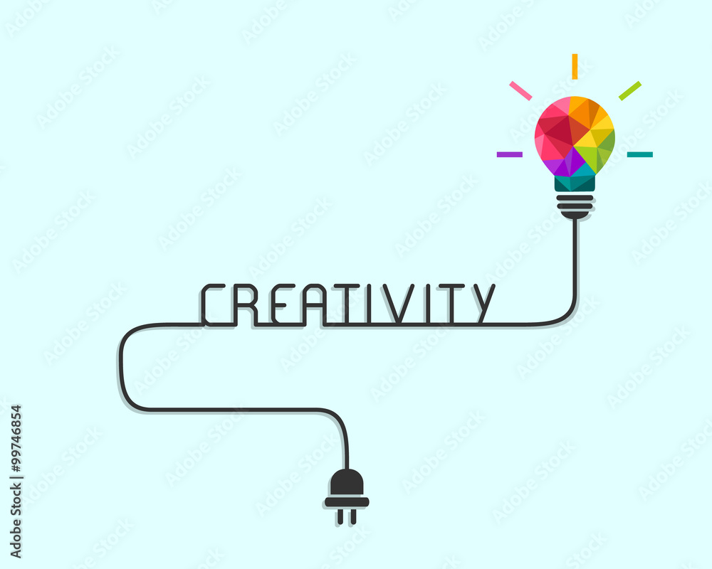 Creativity and idea concept with colorful polygonal lightbulb and wire - obrazy, fototapety, plakaty 