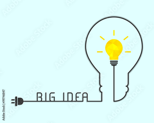 Big idea concept with bright lightbulb and wire making a lightbulb shape. Vector illustration.